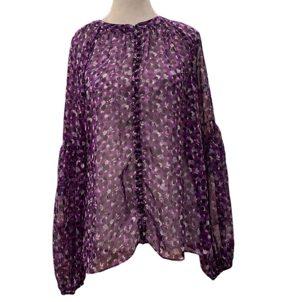 White House Black Market S multi coloured long sleeve fabric button sheer blouse